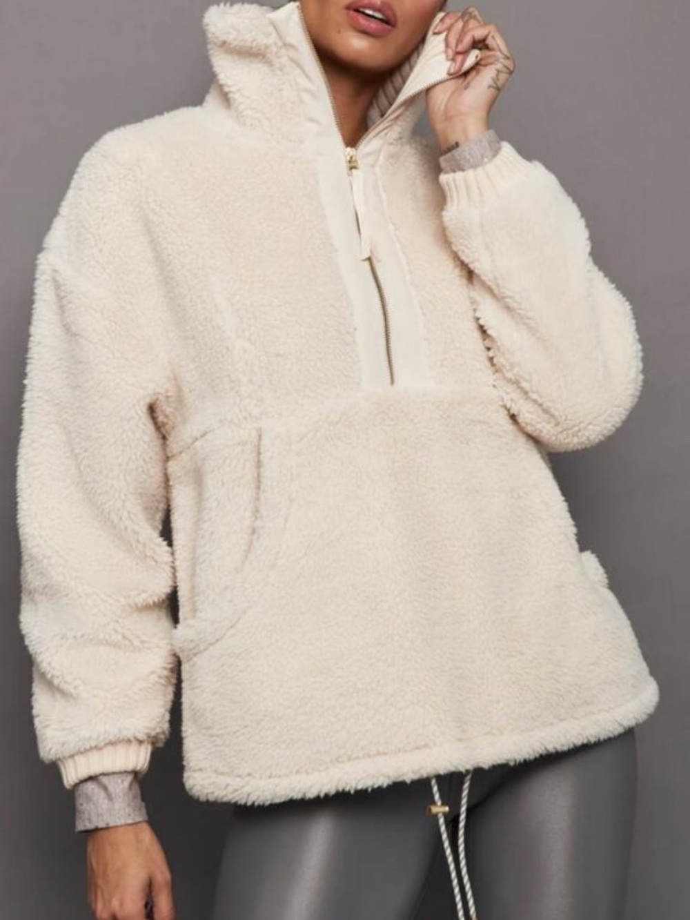 Varley Posey Sherpa Pullover Cozy Soft Jacket Sweater Sandshell Cream